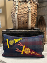 Load image into Gallery viewer, Navy &amp; UMN Vintage Pennant Pillow

