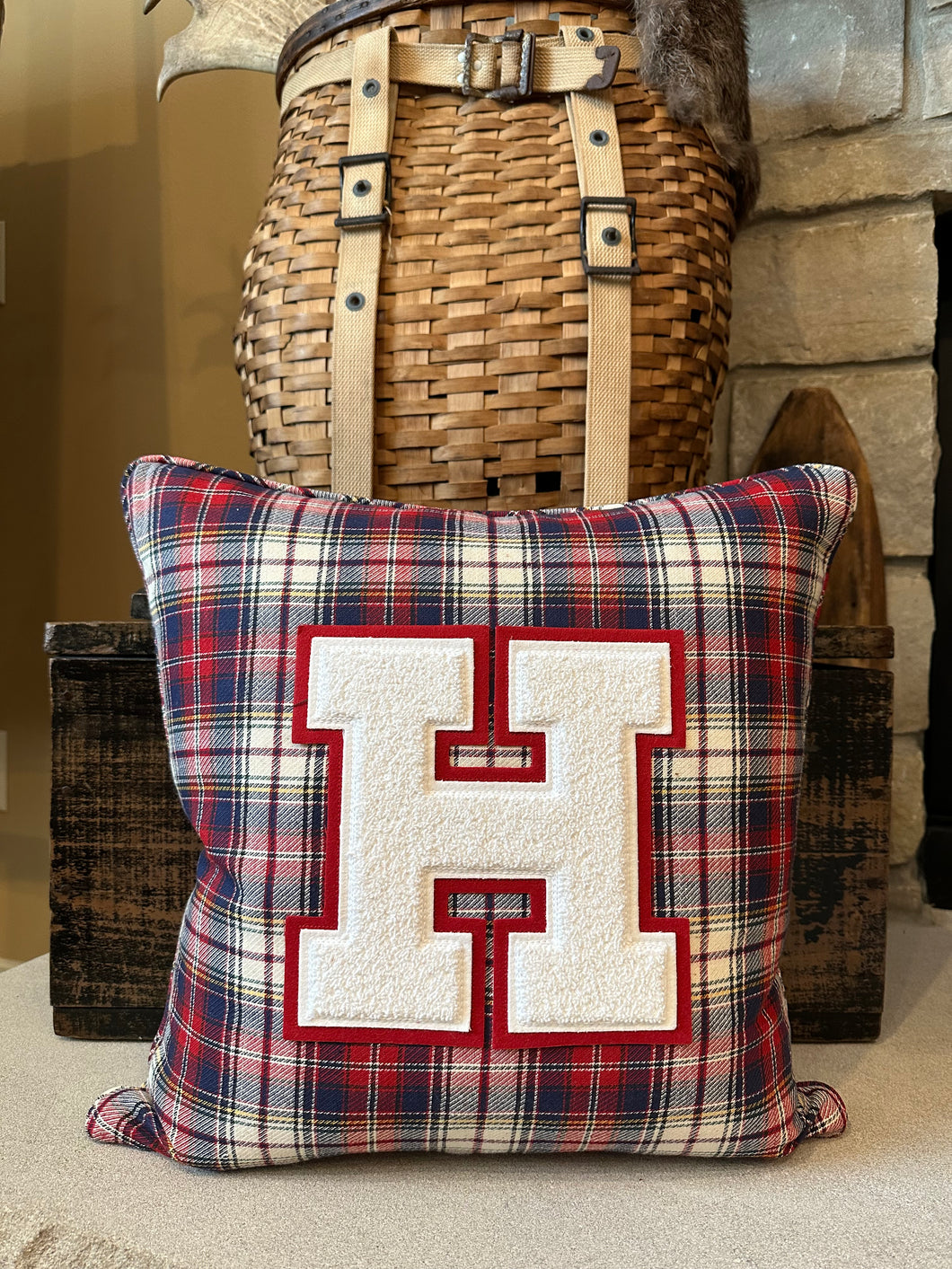 H - Vintage Varsity Letter Pillow