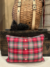 Load image into Gallery viewer, Red plaid shirt with pocket pillow, grainsack trees
