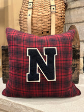 Load image into Gallery viewer, "N" pillow (burgundy /blue)
