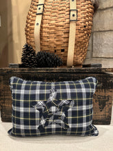 Load image into Gallery viewer, Thrifted plaid pillow with star &amp; pocket
