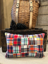 Load image into Gallery viewer, Thrifted plaid multi pattern pillow with pocket

