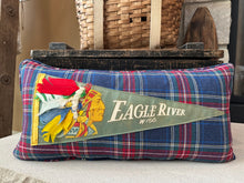 Load image into Gallery viewer, Eagle River Vintage Pennant w Feathers Pillow
