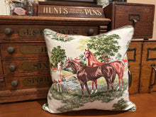 Load image into Gallery viewer, Horse scene fabric pillow - plaid shirt
