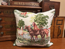 Load image into Gallery viewer, Horse scene fabric pillow - Green back
