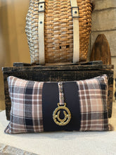 Load image into Gallery viewer, Custom Vintage Brass Horseshoe Medallion Pillow
