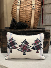 Load image into Gallery viewer, Grain sack, shirt back with 3 black plaid trees
