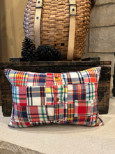 Load image into Gallery viewer, Thrifted plaid multi pattern pillow with pocket
