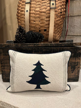 Load image into Gallery viewer, Grain sack, shirt back pillow with blue/green tree (1)
