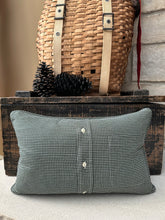 Load image into Gallery viewer, Grain sack, shirt back with pocket pillow with blue/green tree (1)
