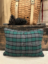 Load image into Gallery viewer, Grain sack, shirt back with pocket pillow with black/green tree (2)
