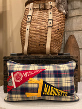 Load image into Gallery viewer, "UW" &amp; Marquette Vintage Pennant Pillow
