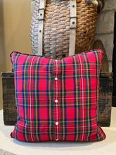 Load image into Gallery viewer, "N" pillow - (yellow/green) - thrifted shirt, new down insert, vintage letter, custom piping, 18x18
