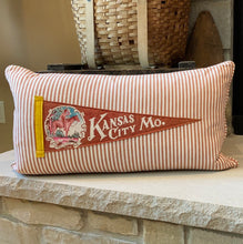 Load image into Gallery viewer, "Kansas City" Pennant Pillow - new pillow &amp; insert, vintage pennant, zipper
