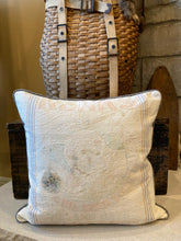 Load image into Gallery viewer, Renk&#39;s Vicland Oats Sack pillow, fabric back with custom piping, zipper closure, 20x20 down insert
