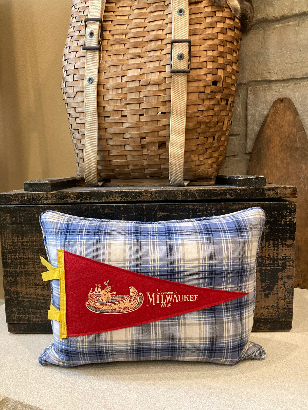 Souvenir of Milwaukee Vintage Pennant Pillow