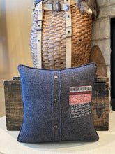 Load image into Gallery viewer, "W" pillow (Red/Black) - thrifted shirt, new down insert, vintage letter, custom piping, 16x16
