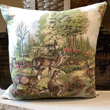 Load image into Gallery viewer, "Vintage Deer Fabric" Pillow - houndstooth fabric back, new down insert, zipper, 18x18
