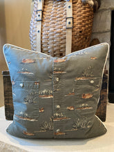 Load image into Gallery viewer, Thrifted hunting shirt (Ducks), new down insert, custom piping, 20x20
