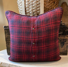 Load image into Gallery viewer, "N" Pillow (blue/white) - thrifted shirt, new down insert, vintage letter, custom piping, 18x18
