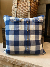 Load image into Gallery viewer, &quot;C&quot; Pillow - Cream - thrifted shirt, new down insert, vintage letter, custom piping, 20x20
