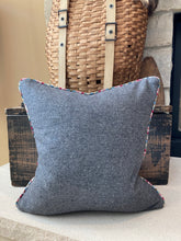 Load image into Gallery viewer, &quot;A&quot; pillow - (white/red) gray fabric, new down insert, vintage letter, custom plaid piping, 18x18

