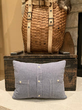 Load image into Gallery viewer, Grain Sack Pillow - shirt back with pockets, Plaid Christmas tree cut out, 12x16
