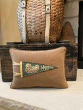 Load image into Gallery viewer, "Milwaukee" Pennant Pillow - thrifted shirt, new poly insert, vintage pennant, custom piping, 12x16
