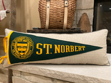Load image into Gallery viewer, St. Norbert Pennant Pillow - Custom piping, zipper closure, new Williams Sonoma down alternative insert, 14x36
