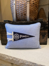 Load image into Gallery viewer, "Penn State" Pennant Pillow - thrifted shirt, new poly insert, vintage pennant, custom piping, 12x16

