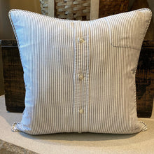 Load image into Gallery viewer, "K" Pillow (burgundy/white) - thrifted shirt, new down insert, vintage letter, custom piping, 18x18
