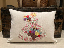 Load image into Gallery viewer, "Vintage Embroidered Girl Dish Towel" Pillow - thrifted dish towel, new poly insert, custom button closure, 12x16
