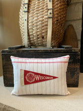 Load image into Gallery viewer, "Vintage Striped Dish Towel" Pillow - thrifted red stripe dish towel, new poly insert, custom button closure, 12x16
