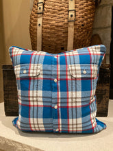 Load image into Gallery viewer, &quot;A&quot; pillow (Red/White) - thrifted shirt, new down insert, vintage letter, custom piping, 18x18
