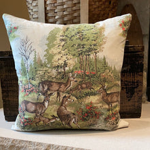 Load image into Gallery viewer, "Vintage Deer Fabric" Pillow - houndstooth fabric back, new down insert, zipper, 18x18
