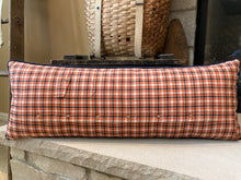 Load image into Gallery viewer, Lg Blue Syracuse Pennant Pillow- 14x36 new poly insert, custom piping, thrifted shirt, vintage pennant

