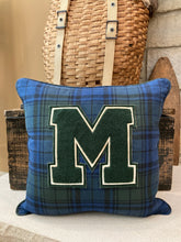 Load image into Gallery viewer, "M" Varsity Letter Pillow Thrifted shirt
