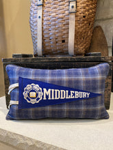 Load image into Gallery viewer, Middlebury College Vintage Pennant Pillow - new 12x20 polyfil insert, thrifted shirt, vintage pennant
