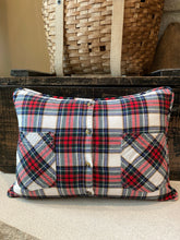 Load image into Gallery viewer, "UW" Pennant Pillow - thrifted shirt, new poly insert, vintage pennant, custom piping, 12x16
