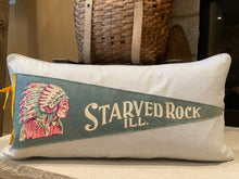 Load image into Gallery viewer, Starved Rock IL Pennant Pillow - thrifted shirt, new down insert, custom piping 15x30
