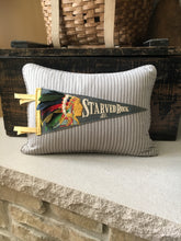 Load image into Gallery viewer, "Starved Rock, IL" Pennant Pillow - thrifted shirt, new poly insert, vintage pennant, custom piping, 12x16
