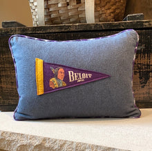 Load image into Gallery viewer, &quot;Beloit, WI&quot; Pennant Pillow - thrifted shirt, new poly insert, custom piping, 12x16
