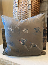 Load image into Gallery viewer, Thrifted hunting shirt (Pheasants/Turkeys), new down insert, custom piping, 20x20

