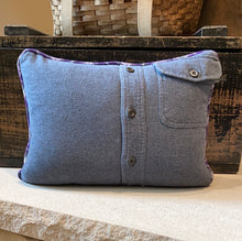 Load image into Gallery viewer, &quot;Beloit, WI&quot; Pennant Pillow - thrifted shirt, new poly insert, custom piping, 12x16
