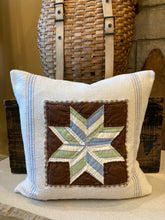 Load image into Gallery viewer, Fulton Grain sack with quilt square piece on front, button back closure, 18x18 down insert
