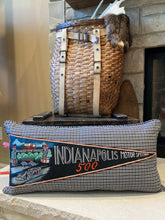 Load image into Gallery viewer, Indianapolis Pennant Pillow- 14x28, new poly insert, custom piping, thirfted shirt, vintage pennant (Lesley's)
