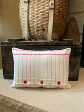 Load image into Gallery viewer, "Vintage Striped Dish Towel" Pillow - thrifted red stripe dish towel, new poly insert, custom button closure, 12x16
