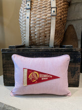 Load image into Gallery viewer, WI State Fair - Pennant Pillow - thrifted shirt, new poly insert, vintage pennant, custom piping, 12x16
