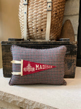Load image into Gallery viewer, "Madison Capital” Vintage Pennant Pillow - thrifted shirt, new poly insert, vintage pennant, custom piping, 12x16
