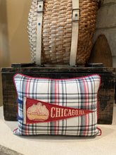 Load image into Gallery viewer, Chicago Buckingham Memorial Fountain - Pennant Pillow - thrifted shirt, new poly insert, vintage pennant, custom piping, 12x16
